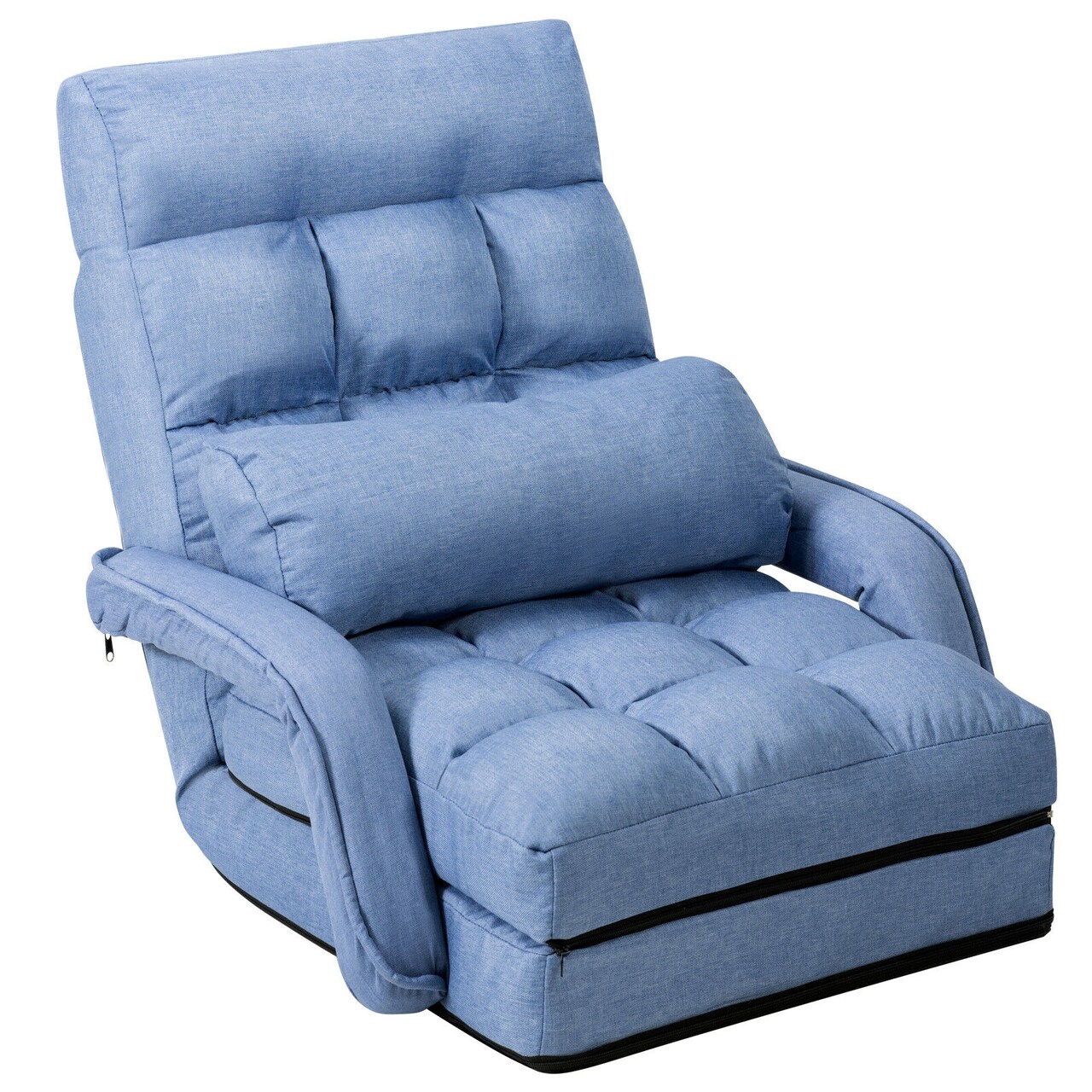 Multi-Position Adjustable Floor Armchair with Lumbar Pillow and Removable Cushion